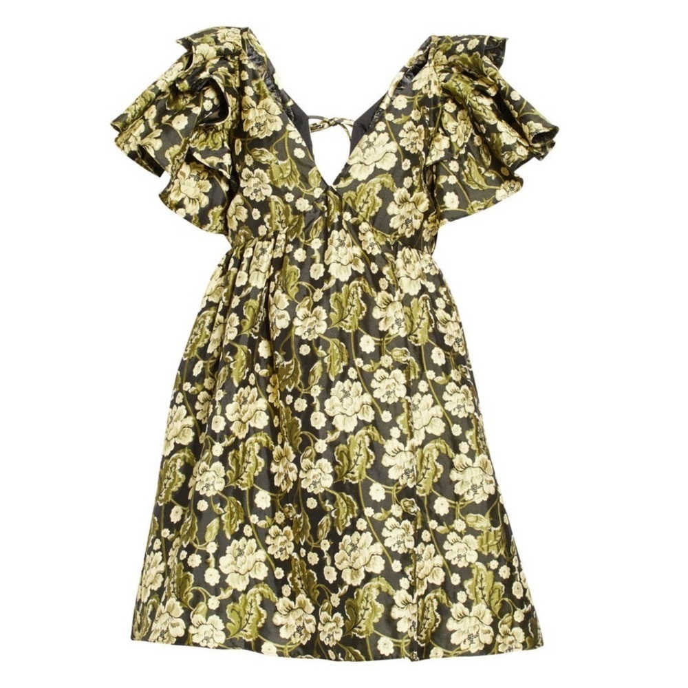 ASOS EDITION • Floral Jacquard Plunge Mini Dress Ruffle Sleeves Tunic Top Dress
